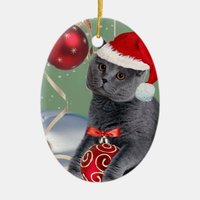 Grey Cat Christmas Ornament (Front)