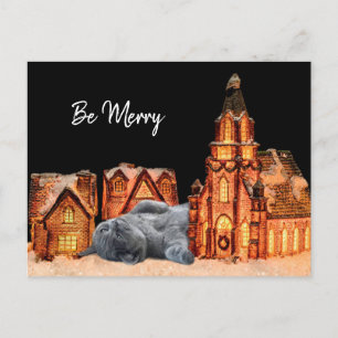 Grey Cat Christmas Postcard