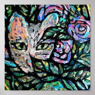 Grey Cat Collage Art Kitty Cats Collages Poster