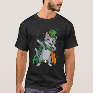 Grey Cat Dabbing St Patricks Day Irish Grey Cat Da T-Shirt