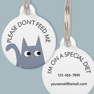 Grey Cat Don't Feed Me Medical Pet Tag