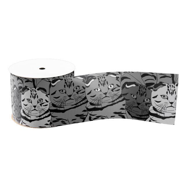 Grey Cat Feline Fun 3" Grosgrain Ribbon (Spool)
