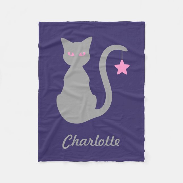 Grey Cat Fleece Blanket (Front)