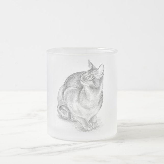 grey cat frosted glass mug (Center)