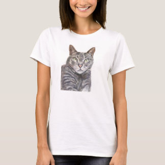Grey Cat Green Eyes Painting T-Shirt