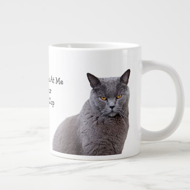 Grey Cat Grouchy Coffee Mug (Right)