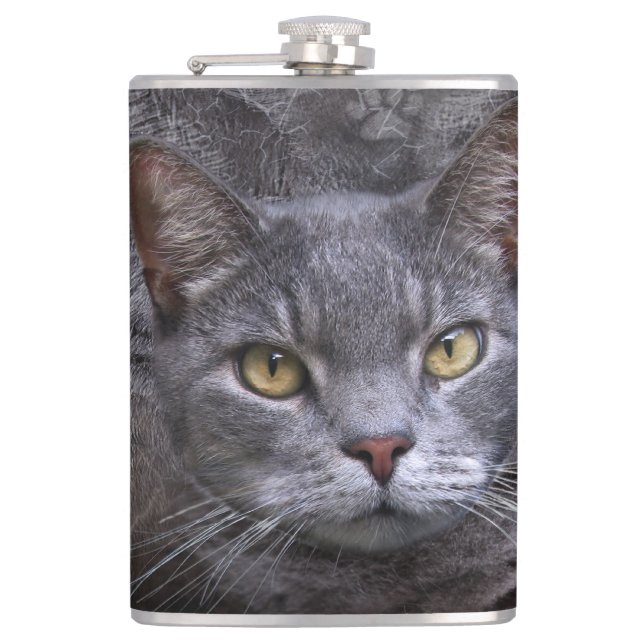 Grey Cat Hip Flask (Front)