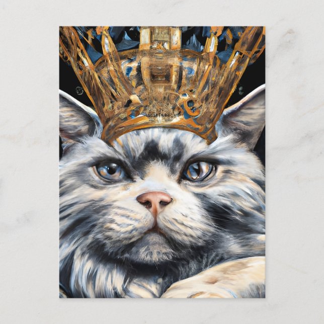 Grey Cat in a Crown Postcard (Front)