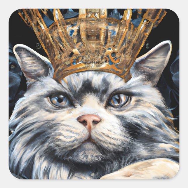 Grey Cat in a Crown Square Sticker (Front)