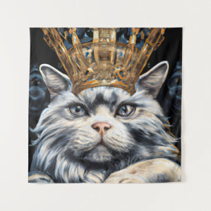 Grey Cat in a Crown Tapestry
