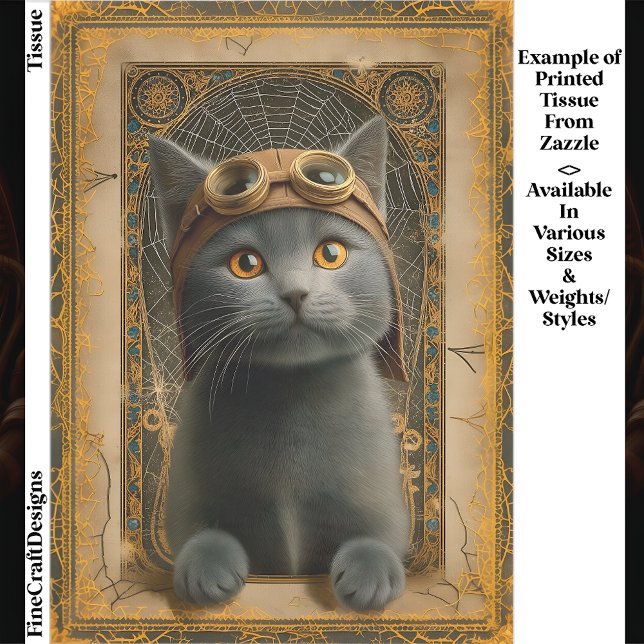 Grey Cat in Ornate Steampunk Stye DZ8 Decoupage  Tissue Paper (Creator Uploaded)
