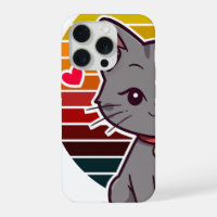 Grey Cat Kawaii Retro Sunset Anime Art