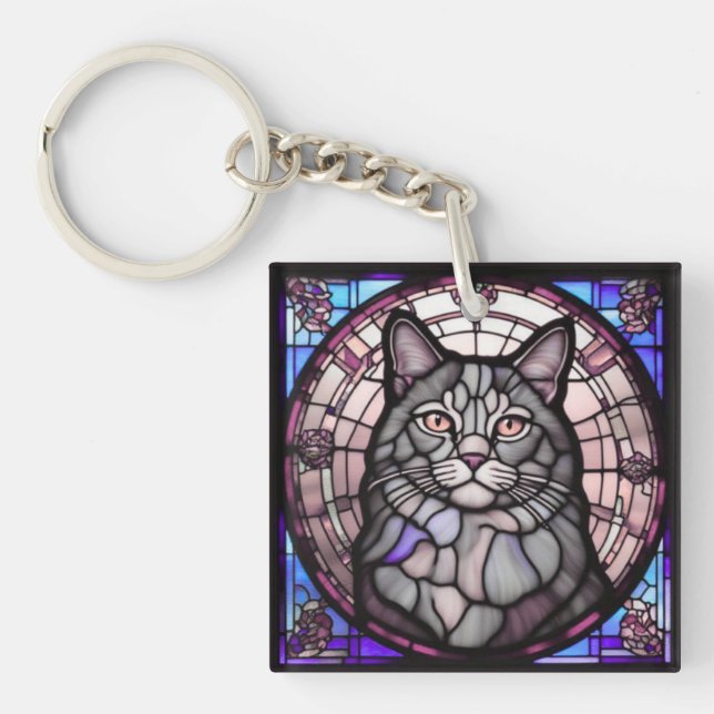 Grey Cat  Key Ring (Front)