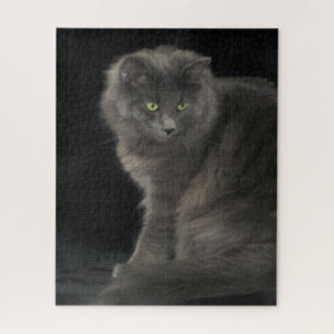 Grey Cat Long Hair Russian Blue Kitty Kitten Cute  Jigsaw Puzzle