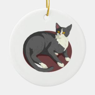 Grey Cat Lying Down Ceramic Tree Decoration