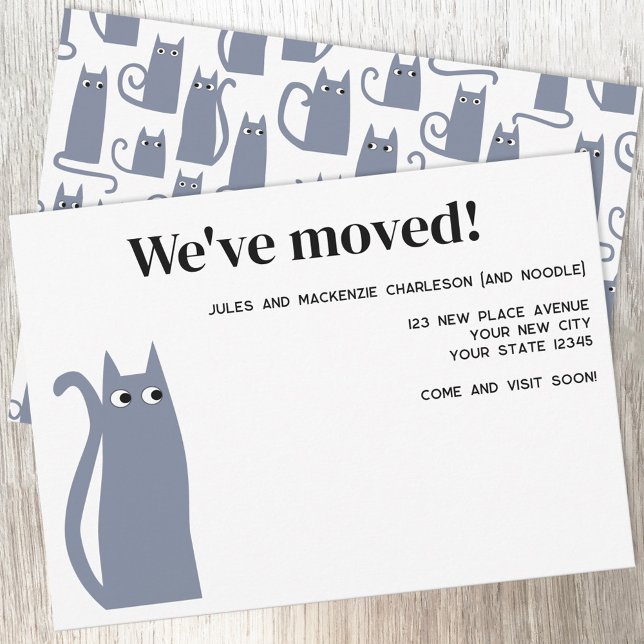 Grey Cat Moving New Home Announcement (Gray Cat moving house new home change of address announcement card)