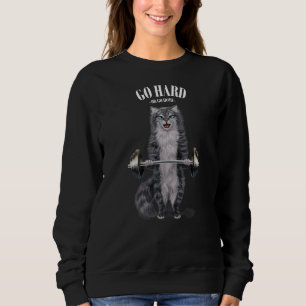 Grey Cat Muscle Training Weightlifting Fitness In Sweatshirt