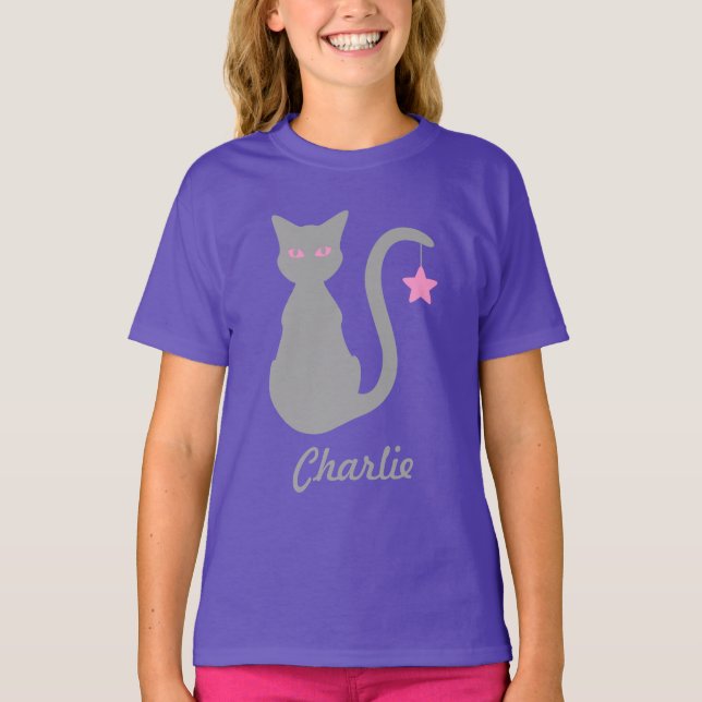 Grey Cat Name T-Shirt (Child) (Front)