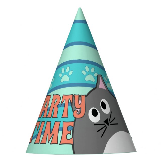 Grey Cat Party Time Party Hat (Front)