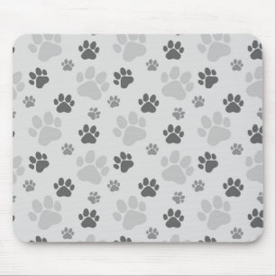 Grey Cat Paw Print Pattern Mouse Mat