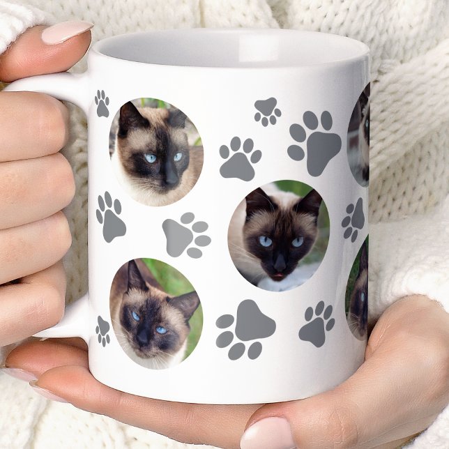 Grey Cat Pawprint 8 Photo Collage Coffee Mug (Creator Uploaded)