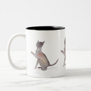 Grey cat Pretty pet kitten watercolor Beautiful Two-Tone Coffee Mug
