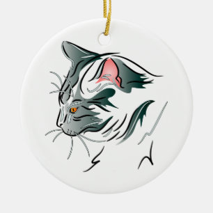 Grey Cat Profile Ceramic Tree Decoration