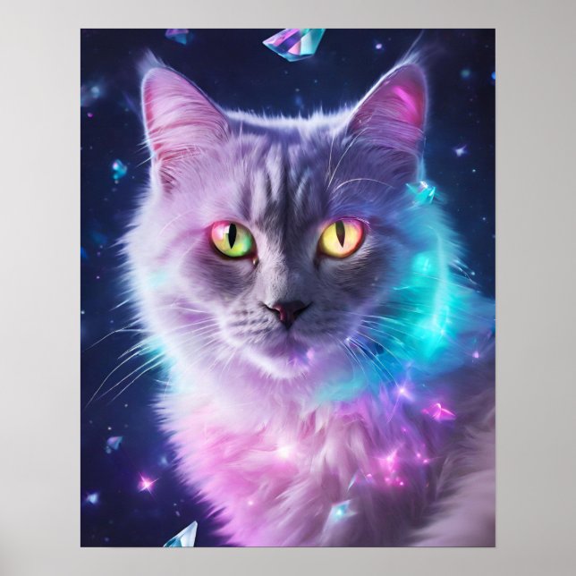 GREY CAT RAINBOW SILVER ART POSTER (Front)