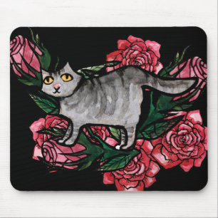 Grey Cat Roses Grey Cats Mouse Mat