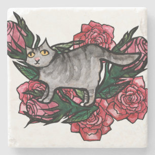 Grey Cat Roses Grey Cats                           Stone Coaster