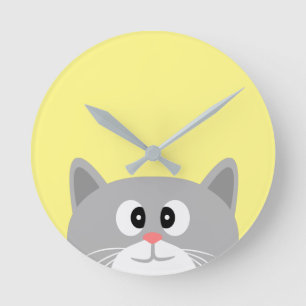 Grey Cat Round Clock