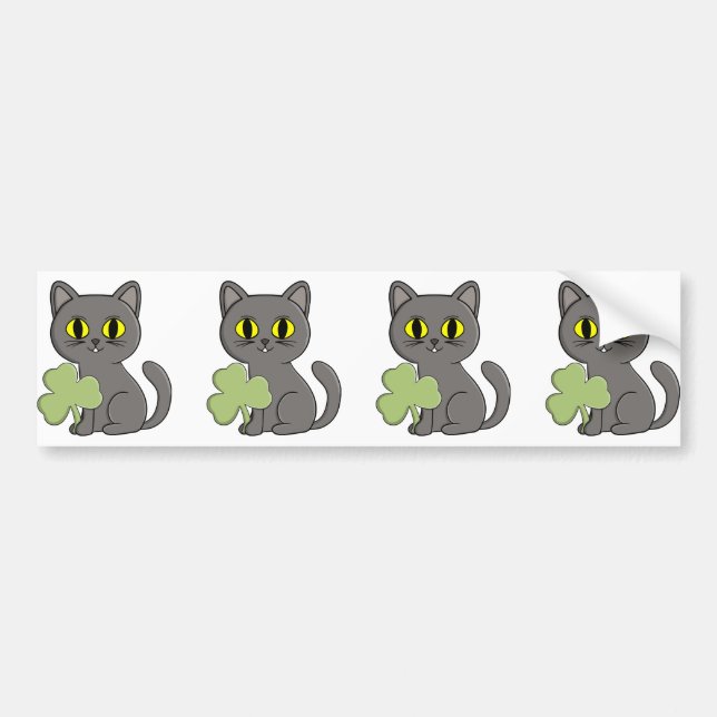 Grey Cat Shamrock Clover Charm Bumper Sticker (Front)