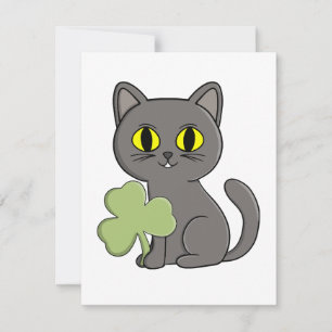 Grey Cat Shamrock Clover Charm Holiday Card