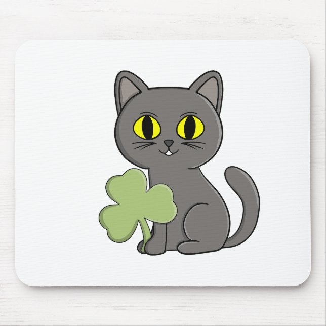 Grey Cat Shamrock Clover Charm Mouse Mat (Front)