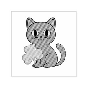 Grey Cat Shamrock Clover Charm Self-inking Stamp