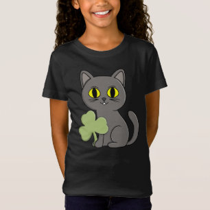 Grey Cat Shamrock Clover Charm T-Shirt