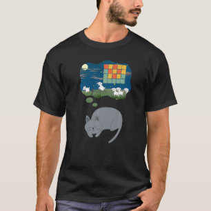 Grey Cat Sleeping Counting Sheep Dreaming Retro Wo T-Shirt