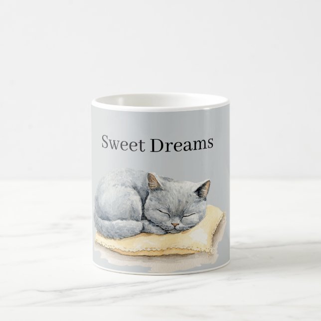 Grey Cat Sleeping on Pillow Coffee Mug (Center)