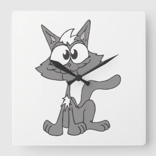Grey Cat Square Wall Clock