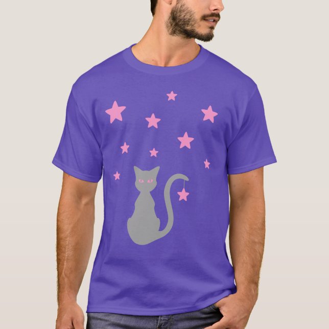 Grey Cat Stars T-Shirt (Front)