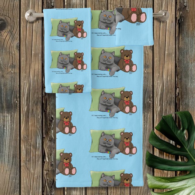 Grey Cat Teddy Bear Bath Towel Set (Creator Uploaded)
