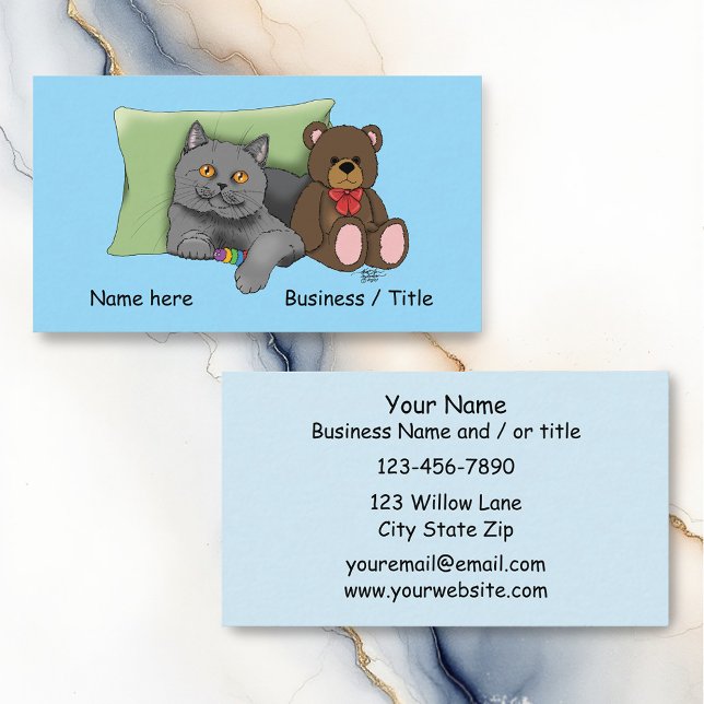 Grey Cat Teddy Bear Business Card (Creator Uploaded)