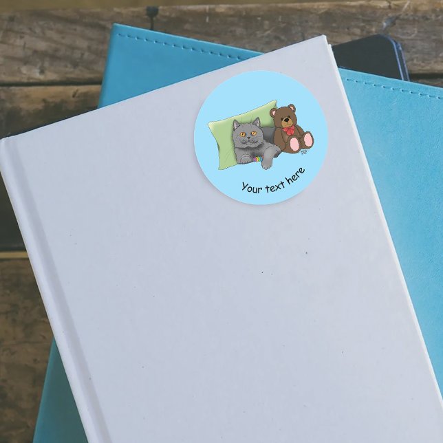 Grey Cat Teddy Bear Classic Round Sticker (Creator Uploaded)