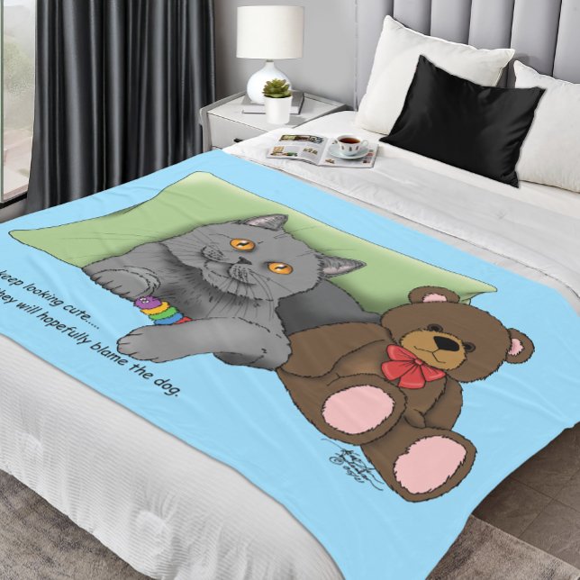 Grey Cat Teddy Bear Fleece Blanket (Creator Uploaded)