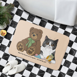 Grey Cat Teddy Bear Peach Funny Bath Mat