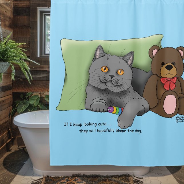 Grey Cat Teddy Bear Shower Curtain (Creator Uploaded)