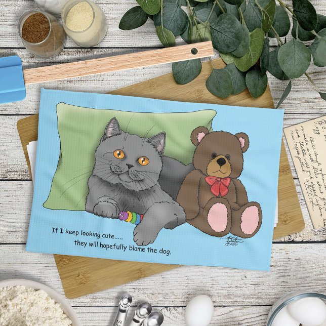 Grey Cat Teddy Bear Tea Towel (Creator Uploaded)