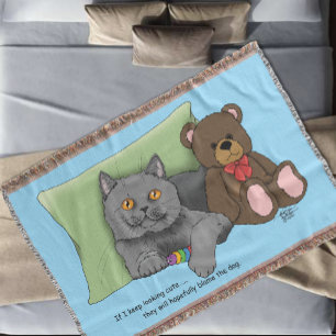 Grey Cat Teddy Bear Throw Blanket