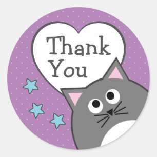 Grey Cat Thank You Classic Round Sticker
