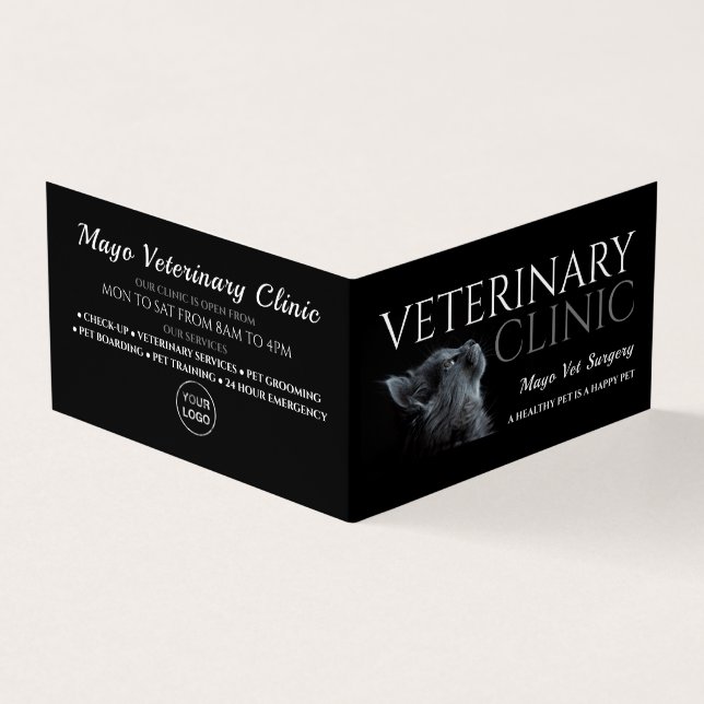 Grey Cat, Veterinarian, Veterinary Detailed Business Card (Outside)